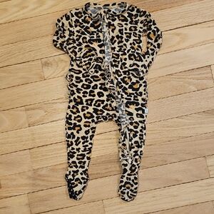 Posh Peanut Leopard Print Footed One-Piece in Tan, Black, Brown